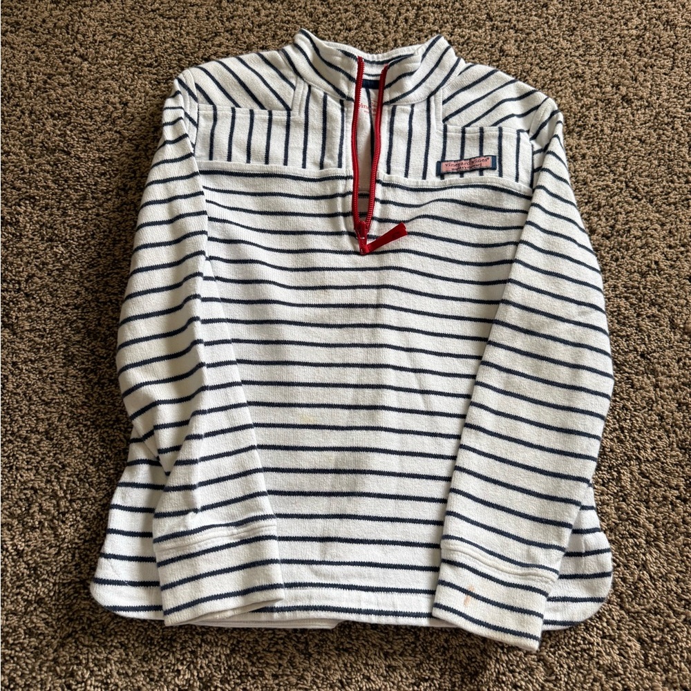 Girls small or medium vineyard vines quarter zip pullover striped navy and white - Picture 4 of 6